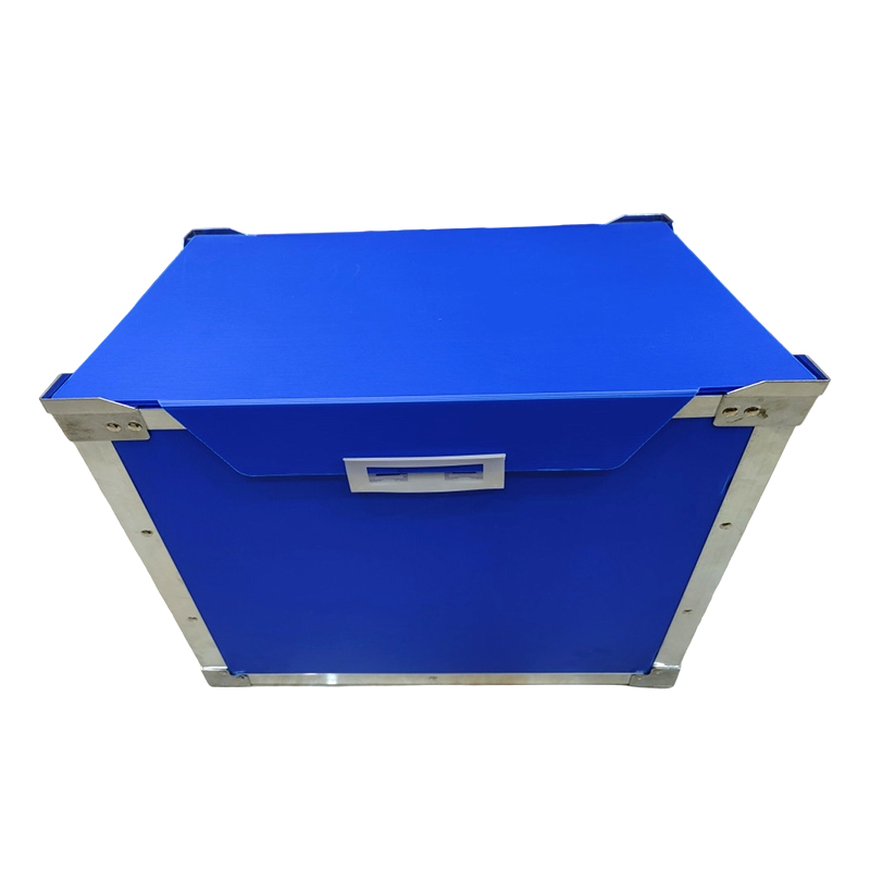 Boîte à retournement en plastique ondulé PP avec garniture en aluminium et couvercle rabattable
